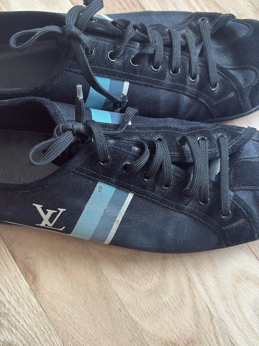 Louis Vuitton Black Sneakers with Blue Stripe